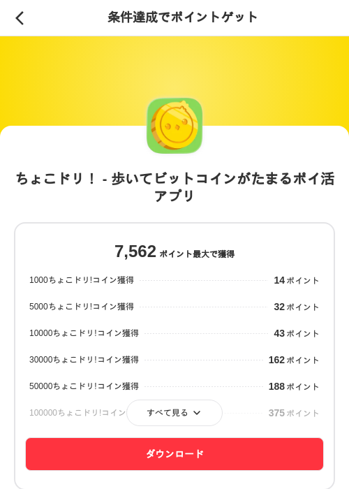ちょこドリ！ - 歩いてビットコインがたまるポイ活アプリの掲載記録画像（メルカリ（ポイントミッション）・2026年8月24日）