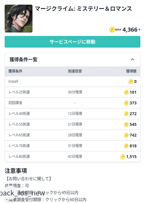 マージクライム: ミステリー&ロマンスの掲載記録画像(モッピー(Zucks)・2026年8月24日)
