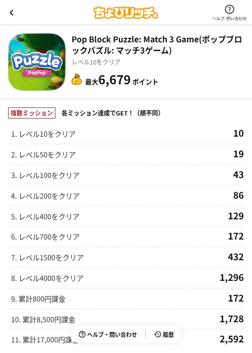 Pop Block Puzzle: Match 3 Game(ポップブロックパズル: マッチ3ゲーム)の掲載記録画像（ちょびリッチ（AppDriver）・2026年8月24日）