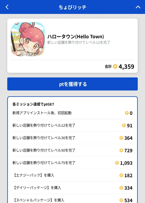 ハロータウン(Hello Town)の掲載記録画像(ちょびリッチ(GF Rewards)・2026年8月25日)