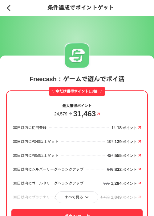 Freecash：ゲームで遊んでポイ活の掲載記録画像（メルカリ（ポイントミッション）・2026年9月16日）