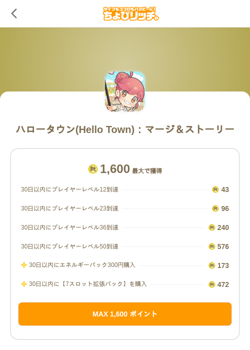 ハロータウン(Hello Town)：マージ＆ストーリーの掲載記録画像（ちょびリッチ（SKYFLAG）・2026年8月27日）
