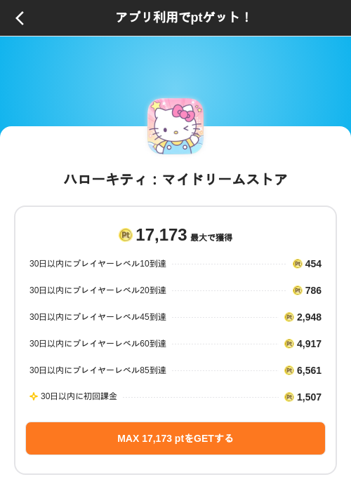 ハローキティ:マイドリームストアの掲載記録画像(ポイントインカム(SKYFLAG)・2026年8月27日)