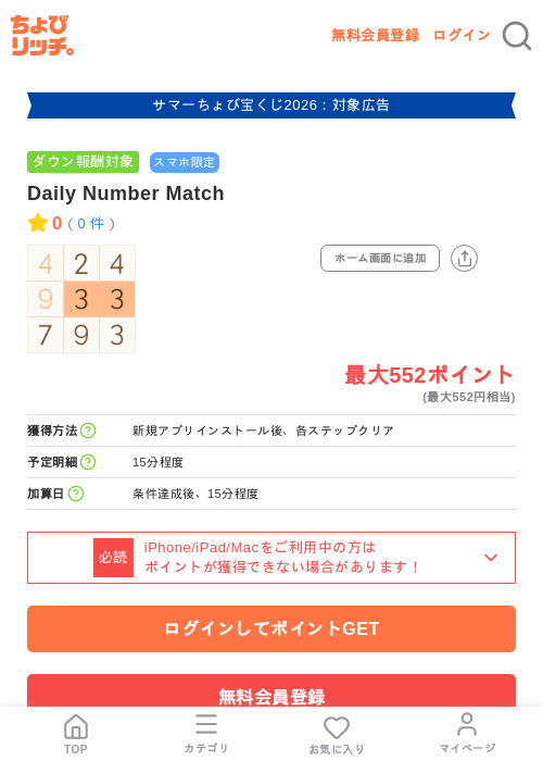 Daily Number Matchの掲載記録画像(ちょびリッチ・2026年8月28日)