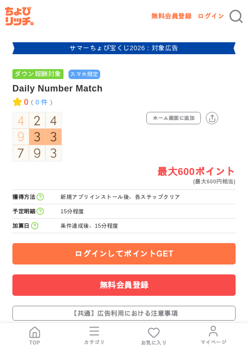 Daily Number Matchの掲載記録画像(ちょびリッチ・2026年8月28日)