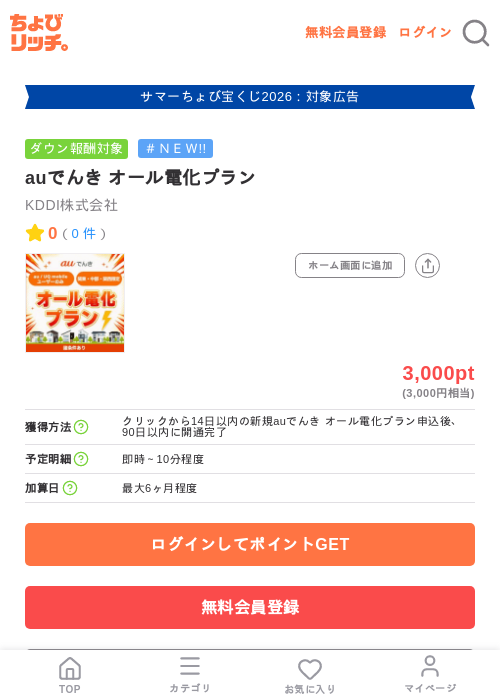 auでんき オール電化プランの掲載記録画像(ちょびリッチ・2026年8月28日)