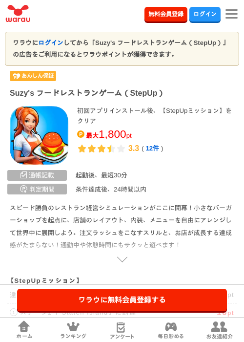 Suzy's フードレストランゲーム（StepUp）の掲載記録画像（ワラウ・2026年8月28日）