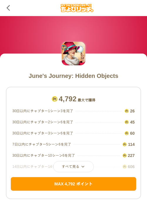 June's Journey: Hidden Objectsの掲載記録画像(ちょびリッチ(SKYFLAG)・2026年9月1日)