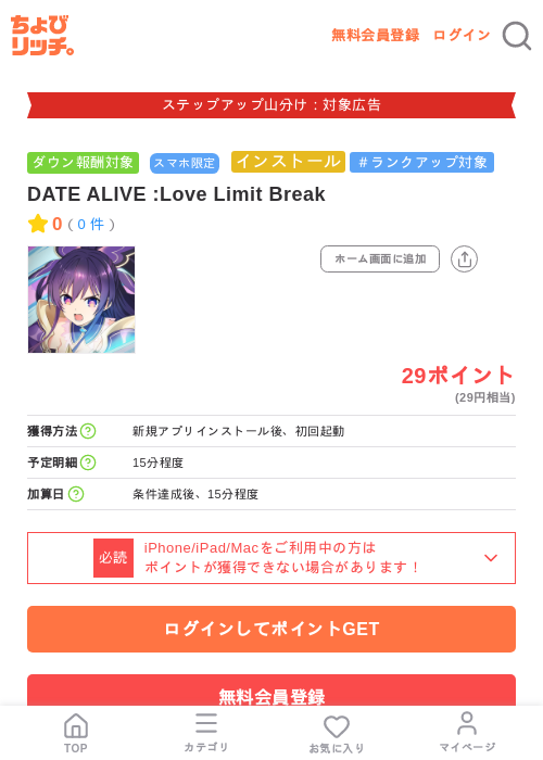 DATE ALIVE :Love Limit Breakの掲載記録画像（ちょびリッチ・2026年9月2日）