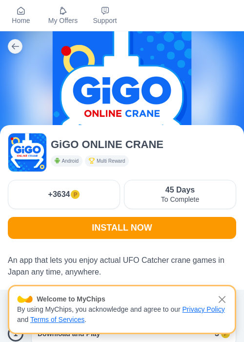 GiGOオンラインクレーンの掲載記録画像（モッピー（myChips）・2026年9月2日）
