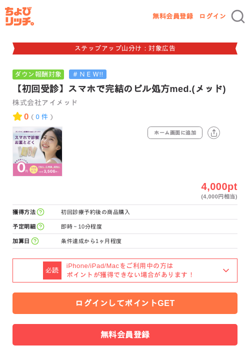 【初回受診】スマホで完結のピル処方med.(メッド)の掲載記録画像（ちょびリッチ・2026年9月3日）