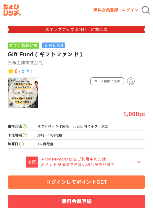 Gift Fund(ギフトファンド)の掲載記録画像(ちょびリッチ・2026年9月3日)