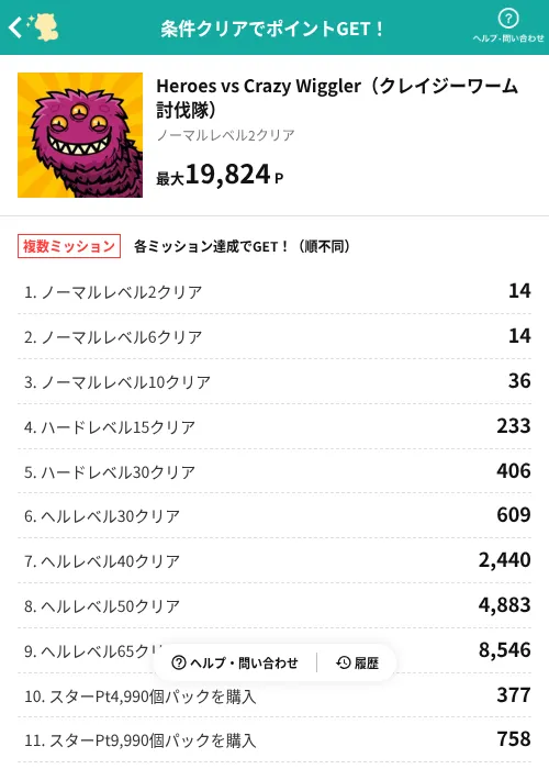 Heroes vs Crazy Wiggler(クレイジーワーム討伐隊)の掲載記録画像(モッピー(AppDriver)・2026年9月3日)
