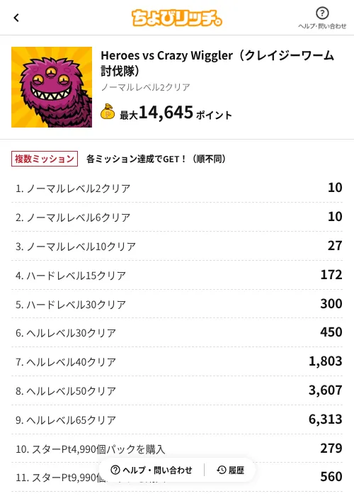 Heroes vs Crazy Wiggler(クレイジーワーム討伐隊)の掲載記録画像(ちょびリッチ(AppDriver)・2026年9月3日)