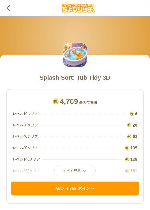 Splash Sort: Tub Tidy 3Dの掲載記録画像（ちょびリッチ（SKYFLAG）・2026年9月4日）