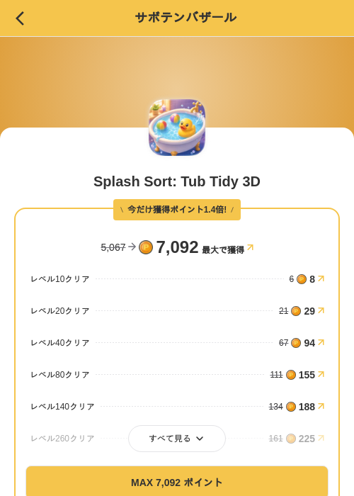 Splash Sort: Tub Tidy 3Dの掲載記録画像(MIKOSHI(SKYFLAG)・2026年9月4日)