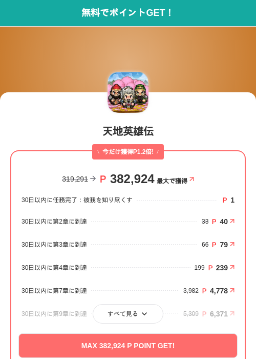 天地英雄伝の掲載記録画像（モッピー（SKYFLAG）・2026年9月8日）