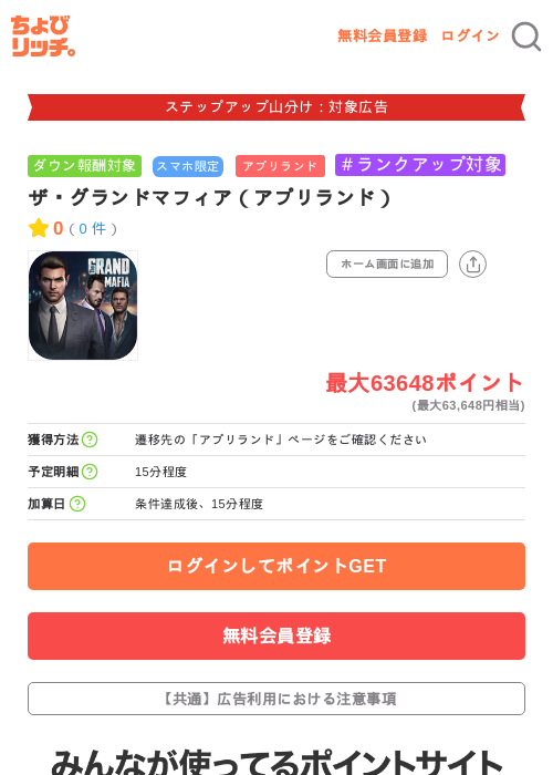 ザ・グランドマフィア（アプリランド）の掲載記録画像（ちょびリッチ・2026年9月9日）