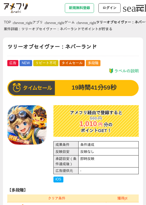 ツリーオブセイヴァー：ネバーランドの掲載記録画像（アメフリ・2026年9月8日）