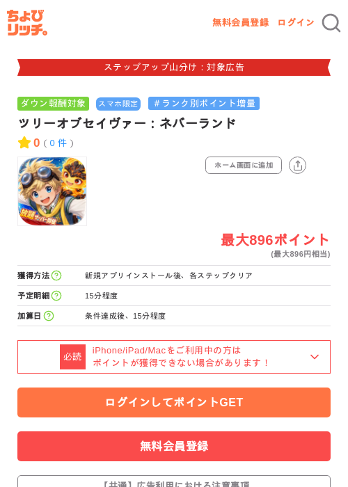 ツリーオブセイヴァー:ネバーランドの掲載記録画像(ちょびリッチ・2026年9月9日)