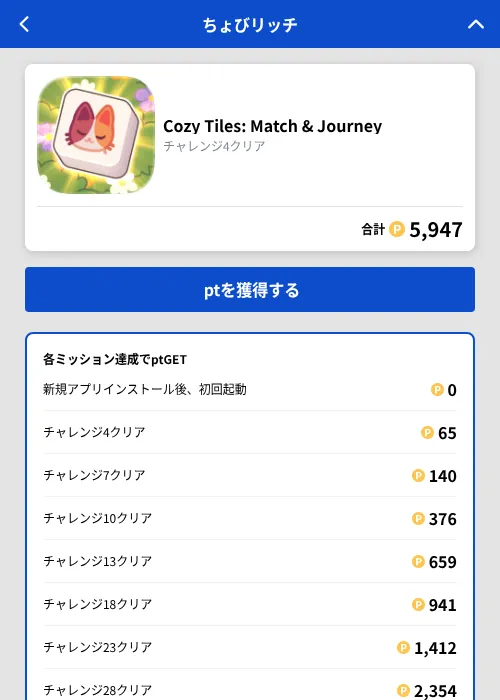 Cozy Tiles: Match & Journeyの掲載記録画像（ちょびリッチ（GF Rewards）・2026年9月9日）