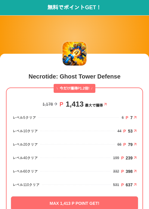 Necrotide: Ghost Tower Defenseの掲載記録画像(モッピー(SKYFLAG)・2026年9月10日)