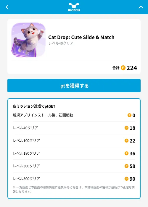 Cat Drop: Cute Slide & Matchの掲載記録画像(ワラウ(GF Rewards)・2026年9月10日)
