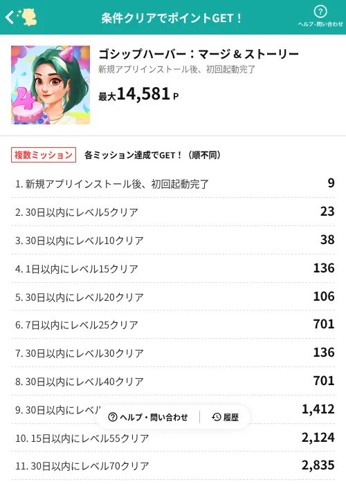 ゴシップハーバー:マージ & ストーリーの掲載記録画像(モッピー(AppDriver)・2026年9月10日)