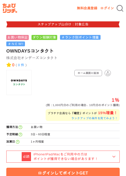 OWNDAYSコンタクトの掲載記録画像（ちょびリッチ・2026年9月11日）