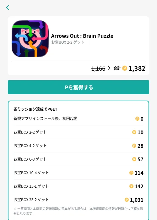 Arrows Out : Brain Puzzleの掲載記録画像(モッピー(GF Rewards)・2026年9月11日)