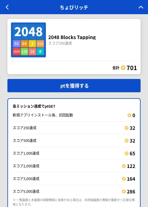 2048 Blocks Tappingの掲載記録画像（ちょびリッチ（GF Rewards）・2026年9月11日）