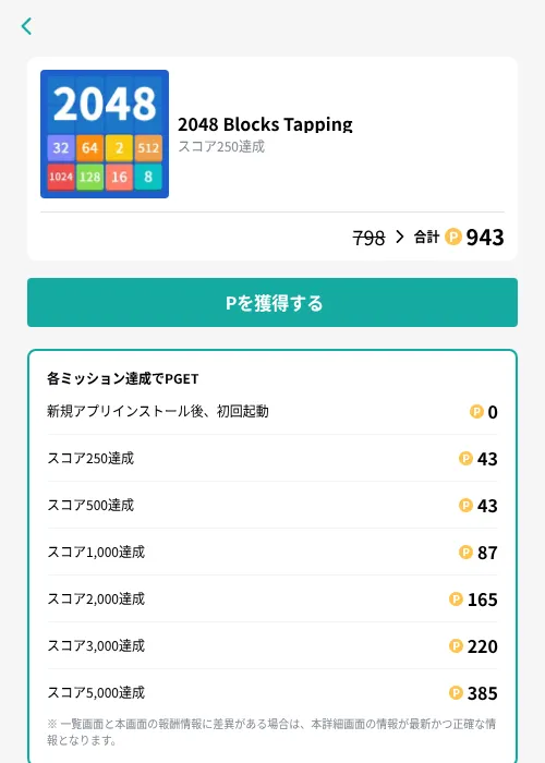 2048 Blocks Tappingの掲載記録画像（モッピー（GF Rewards）・2026年9月11日）
