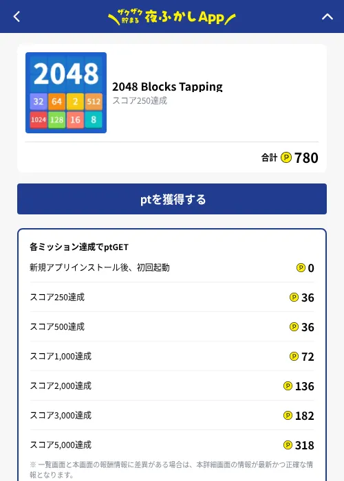 2048 Blocks Tappingの掲載記録画像（ハピタス（GF Rewards）・2026年10月1日）