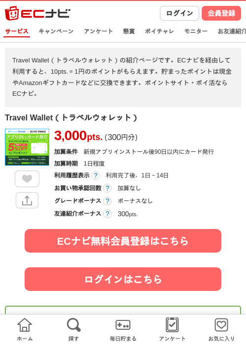 Travel Wallet(トラベルウォレット)の掲載記録画像(ECナビ・2026年9月14日)