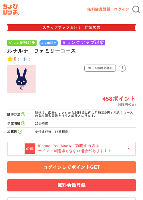 ルナルナ ファミリーコースの掲載記録画像(ちょびリッチ・2026年9月14日)