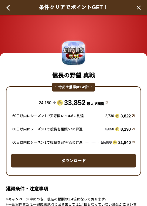 信長の野望 真戦の掲載記録画像（げん玉（SKYFLAG）・2026年9月14日）