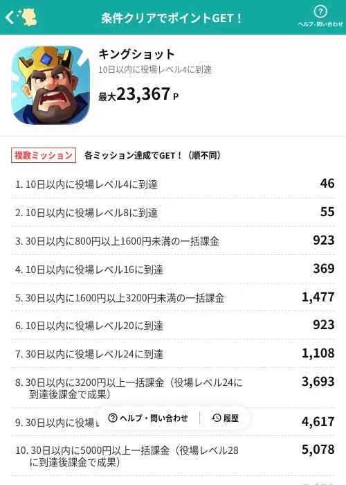 キングショットの掲載記録画像（モッピー（AppDriver）・2026年9月14日）