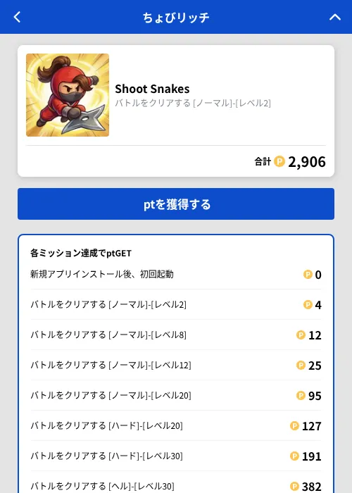 Shoot Snakesの掲載記録画像（ちょびリッチ（GF Rewards）・2026年9月15日）