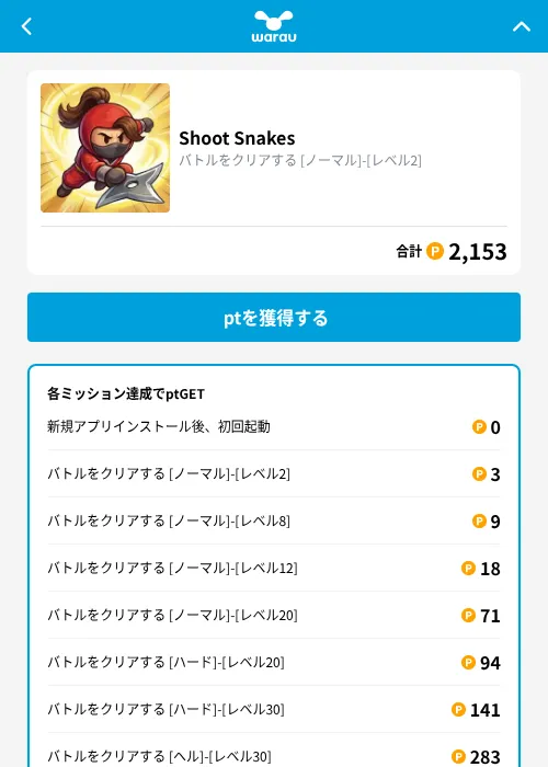 Shoot Snakesの掲載記録画像（ワラウ（GF Rewards）・2026年9月15日）