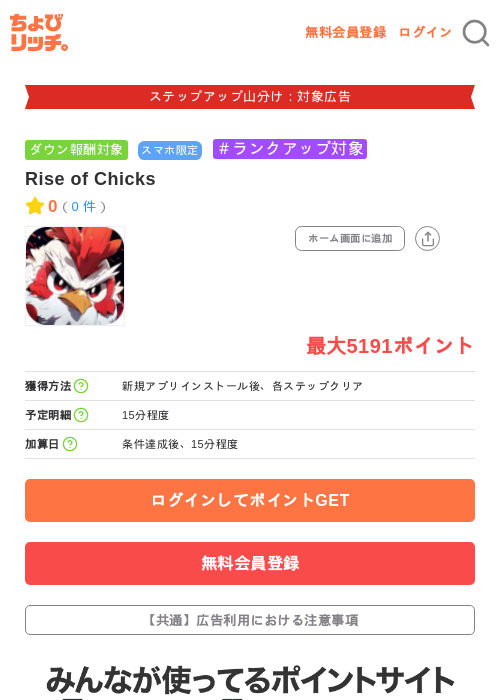 Rise of Chicksの掲載記録画像(ちょびリッチ・2026年9月15日)