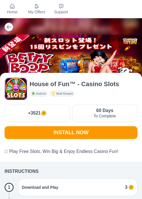 House of Fun™ - カジノスロットの掲載記録画像（モッピー（myChips）・2026年9月16日）