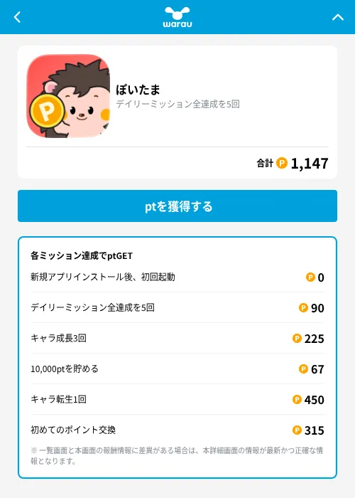 ぽいたまの掲載記録画像（ワラウ（GF Rewards）・2026年9月16日）