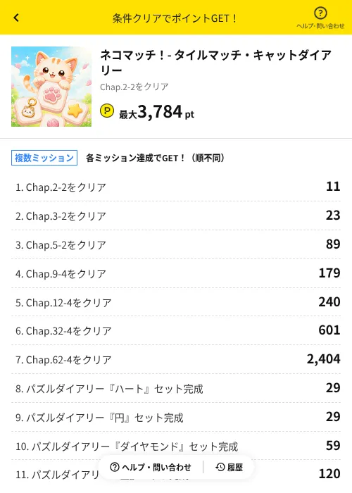 ネコマッチ!- タイルマッチ・キャットダイアリーの掲載記録画像(ハピタス(AppDriver)・2026年9月16日)