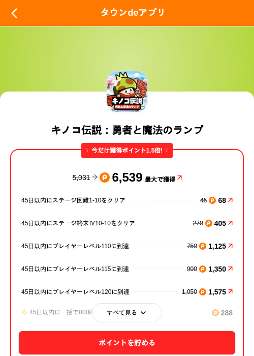キノコ伝説:勇者と魔法のランプの掲載記録画像(ポイントタウン(SKYFLAG)・2026年9月18日)