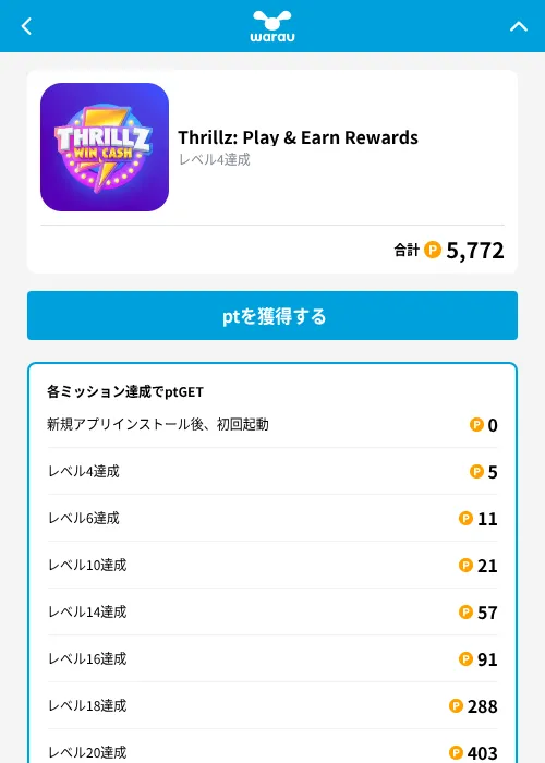 Thrillz: Play & Earn Rewardsの掲載記録画像(ワラウ(GF Rewards)・2026年9月17日)