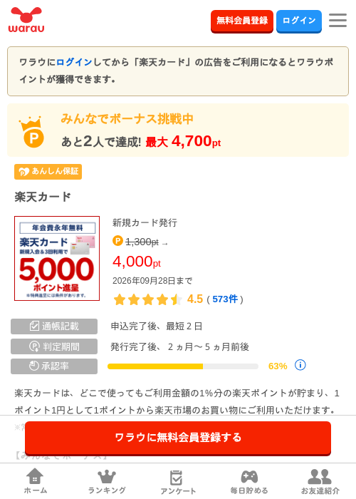 楽天カードの掲載記録画像(ワラウ・2026年9月18日)