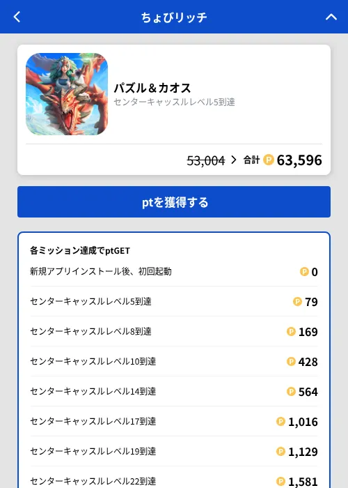 パズル&カオスの掲載記録画像(ちょびリッチ(GF Rewards)・2026年9月18日)