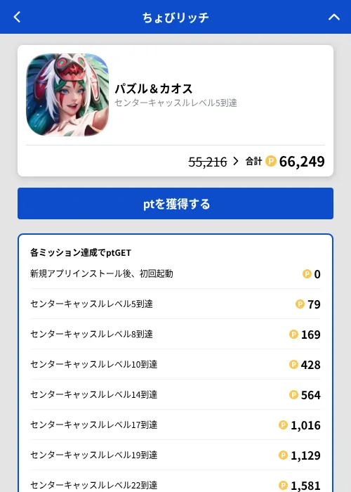 パズル&カオスの掲載記録画像(ちょびリッチ(GF Rewards)・2026年9月18日)