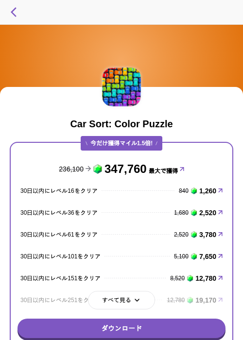 Car Sort: Color Puzzleの掲載記録画像(トリマ (ミッションA)・2026年9月22日)