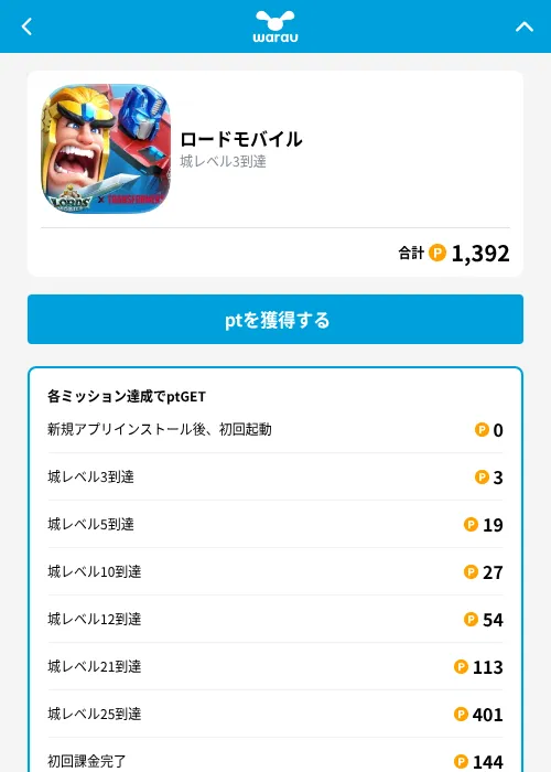 ロードモバイルの掲載記録画像（ワラウ（GF Rewards）・2026年9月19日）